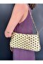 Women's Yellow Satin Fabric Polka Dot Patterned Baguette Bag - 4
