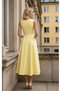 Slim Fit Yellow Sleeveless Crew Neck Crepe Textured Hürrem Fabric Waist-Fitted Midi Dress - 5