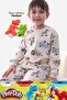 Animal Patterned Interlock 100% Cotton Children's Pajamas Set (Gift of 4 Play Dough)