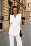 Women's Top and Bottom Two-Piece Set Shoulder Detail Belted Sleeveless Blazer Jacket Trousers Set - 3