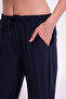 Navy Blue Linen Effect Loose Fit Belted Trousers - 3
