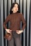 Big Dart Turtleneck Stripe Ruffle Blouse - Brown Brown - 6