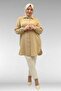 58091 Large Size Muslin Shirt with Elastic Sleeves - Beige