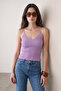 Women's Rope Strap Ribbed Knitwear Undershirt Lilac 23S1017 - 4