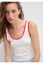 Embroidered Piping Detailed Ecru Athlete T-Shirt Fitted / Body-Fitting Cut 1614293-70057