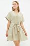 Belted Linen Look Mini Dress - 4