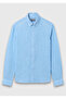 Turquoise Plain Casual Fit Long Woven Casual 100% Linen Shirt - 6