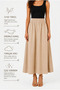Women's Beige 100% Tencel Fabric Skirt with Elastic Waist and Pocket Detail