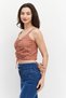 Women V-Neck Sleeveless Textured Tank Top, Brown - 3