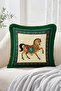 Ethnic Decorated Horse Figured Green Border Patterned Fringed Throw Pillow Cover - Decorative Pillowcase - 2