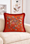 Red Fringed Throw Pillow Cover with Patchwork Floral Motif and Horse Figure - Bohemian Decorative Pillowcase - 2