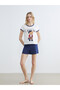 Lcw Dream Navy Blue Bear Teddy Printed Women's Shorts Pajama Set - 2