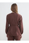 Lcw Modest Brown Women's Shirt Tunic with a Defined Collar and Belted Waist - 4