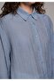Oversize Fit Shirt Neck Plain Women's Blue Long Sleeve Shirt - 4