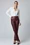 Burgundy Lora High Waist Straight Leg Women's Genuine Leather Pants - 3