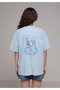 Relax Fit Round Neck Plain Women's Blue Short Sleeve T-Shirt - 2