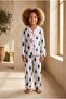 Girl's Teddy Patterned Pajama Set with Pockets Blue