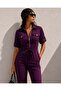 Imported Crepe Fabric Jumpsuit with Zipper Pocket 582020 Mürdüm - 2
