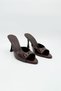 Brown Patent Leather Women's Heeled Slippers Pointed Toe Thin Heel Summer Mules - Lily - 5