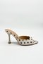 Beige Cream Polka Dot Satin Women's Heeled Slippers Pointed Toe Thin Heel Summer Mules - Lily - 2