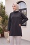 Turtleneck Slit Ribbed Knit Tunic -Anthracite