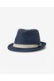 Fo 10003 Premium Blue Straw Fedora Hat - Summer Fedora with Cream Knitted Stripe and Colorful Rope Detail