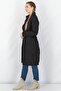 Women Solid Long Sleeve Belted Trench Coat, Black - 3