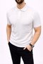 Men's Summer Knitwear T-Shirt Short Sleeve Polo Collar Buttoned T-Shirt - White - 5