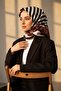 100% Twill Silk Crisp Floral and Stripe Patterned Black - Fuchsia Colored 90X90 Scarf Sewing Shape: Hand Sewn - 2