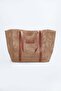 Straw Beach Handbag with Faux Leather Strap - 3