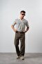Men's Rs Embroidered Striped Polo Collar Regular Fit T-Shirt Brown - 6