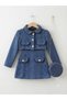 Girl's Gold Button and Striped Piping Detailed Crop Jacket Skirt Chain Strap Bag Set of 3 - 6