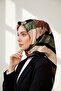 Khaki Geometric Marble Pattern Twill Silk - Copper Color 90X90 Hand Stitched Scarf - 4