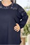 Embroidered on the Shoulders, Crewneck with Slits, Long, Loose-Fitted Viscose Fabric Extra Large Size Bluz - 6