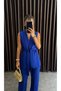Women's Waist-Tied Dabil Fabric Suit Sax Midi Length - 4