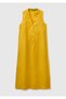Women's yellow 100% linen button-front long dress with a wide hem