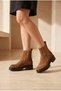 Genuine Leather Suede Tan Women's Chelsea Boots with Elastic Sides |   Thick-Soled Casual and Stylish Winter Boots - 3