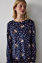 بلوزة بيجامة حرارية منقوشة بنقشة الدب باللون الأزرق الداكن
