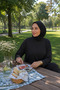 Women's Cupra Pike Wide-Leg Pants Comfortable Fit Two-Piece Hijab Set 1222 Black - Premium Series - 3