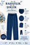 Blue Ribbed Knit Pajama Bottoms Corded Fabric - 2