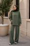 Oversize Cupra Pike Fabric Hijab Double Set Pocketed Tunic Wide Leg Pants Khaki 1215 - 4