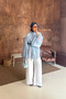 Lined Pastel Striped High Collar Hijab Tunic Oversize Casual Summer Women's Tunic with Gold Buckle Leather Belt as a Gift - 5