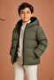 Boy's Khaki Fleece Hooded Waterproof Wind Resistant Inflatable Winter Coat - 4