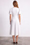 Crew Neck Balloon Sleeve Midi Length A-Line Dress - 2