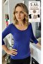 Women's Blue-Purple Ballet Collar Three-Quarter Sleeves (under the Elbow) Bodysuit