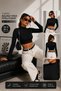 Women's Black Half Turtleneck Camisole Ribbed Long Sleeve Crop Blouse - 7