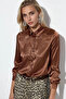 Women's Draped Satin Shirt Tan 1069