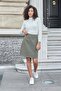High Waist Lightweight Lycra Fabric Knee Length Bell Skirt-Khaki - 5
