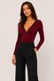 Women's Burgundy Lace Detailed V-Neck Long Sleeve Blouse