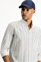 Long Sleeve Slim Fit Slim Fit Striped Sports Linen Blended Button Collar Shirt - 2